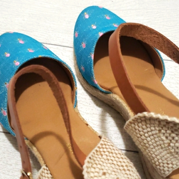 Anthropologie 39 canvas espadrilles wedges blue and cream shoes - Picture 7 of 8
